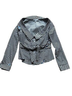 Milly Striped Off‑Shoulder Long Sleeve Blouse Black White With Waist Belt Size 8